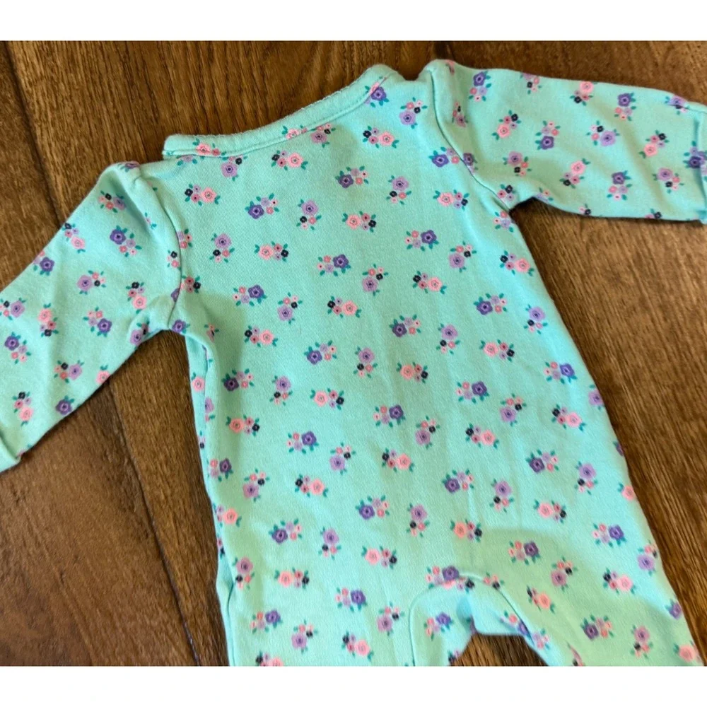 Carter's Baby Sleeper Girl Preemie Clothes Zipper Flowers Outfit Green Floral